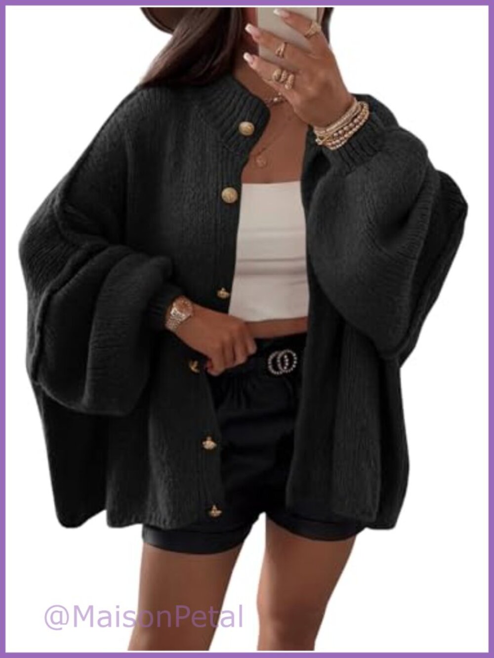 Oversized Button Down Lantern Sleeve Chunky Knit Cardigan Sweater Coat